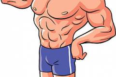 Vector cartoon illustration of a very muscular male bodybuilder proudly posing, isolated on white background. EPS 10.